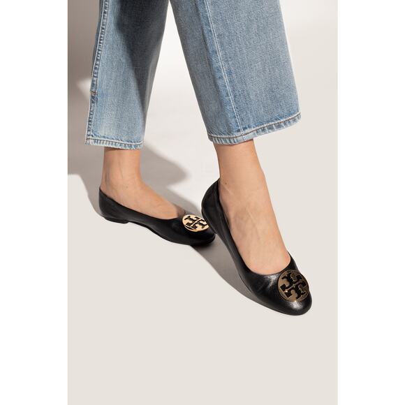 Tory Burch Claire Leather Slip On Scrunch Logo Ballet Flats Black Women's Size 7 - Picture 1 of 6